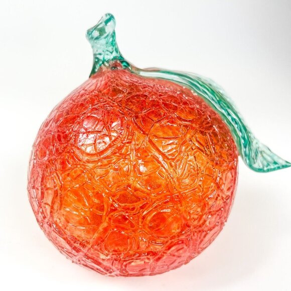 Alfredo Barbini Murano Orange Crackle Glass Gold Avventurine Orange Fruit